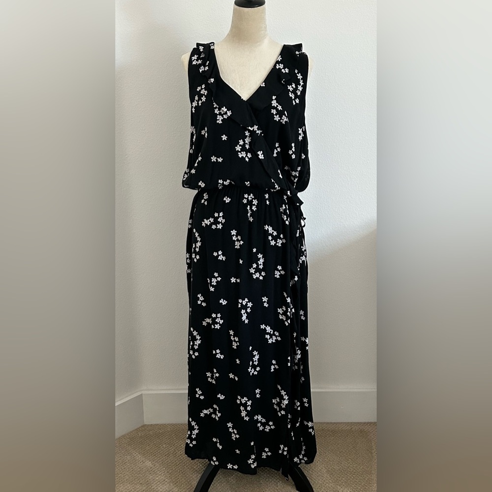 J.Jill Faux Wrap Floral Ruffle Maxi Dress Large